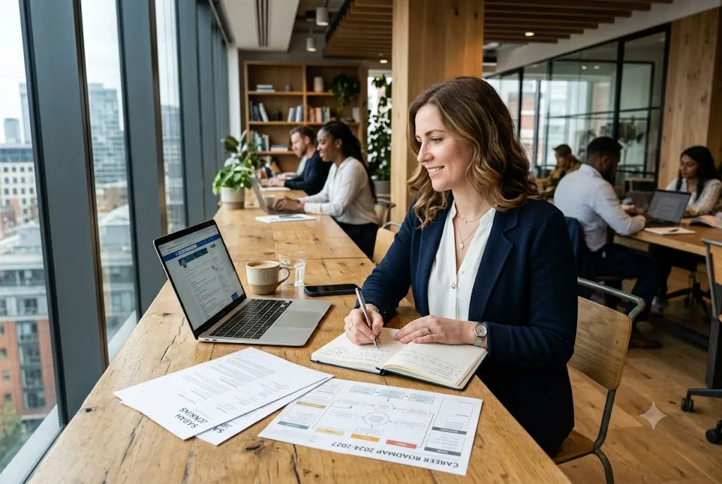 Professional planning starting a new career at 30 in a modern workspace